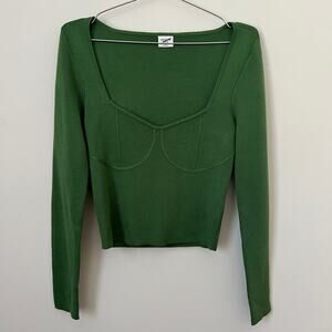 Abercrombie & Fitch Green Long Sleeve Corset Looking Top with Square Neck Size M